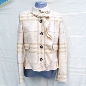 Burberry Cream-Tan Wool Ruffled Blazer
